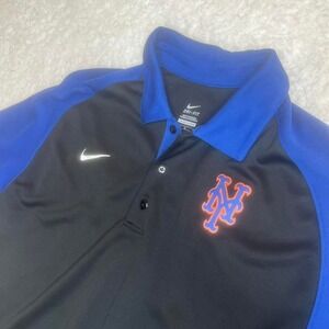 New York Mets Nike short sleeve men's black polo mlb‎ dri fit stretch